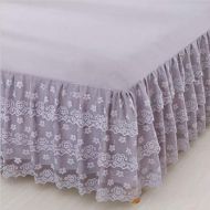 Tebery XRCQ Lace Ruffle Full Bed Skirt 18 inch Drop Dust Ruffle Easy Fit Gathered Style 3 Sided Coverage Romantic Girls Bed Sheets (Queen, Gray)