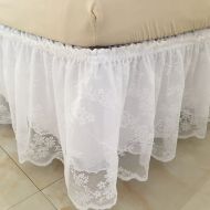 Tebery BERTERI Two Layers Lace Yarn Twin Full Queen King Size Bedspread Princess Without Bed Surface Elastic Band Bed Skirt(White Yarn, White Lace)