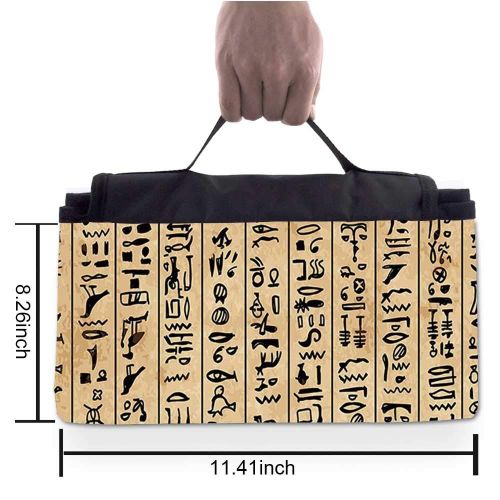  TecBillion Egyptian Stylish Picnic Blanket,Historical Ancient Symbols Set with Nefertiti Profile Antique Artwork Mat for Picnics Beaches Camping,58 L x 72 W