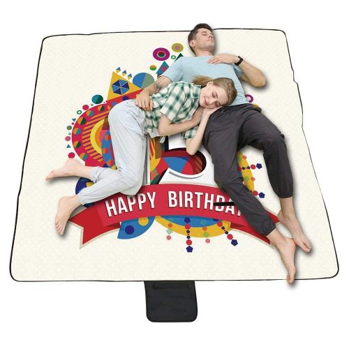  TecBillion 15th Birthday Decorations Outdoor Picnic Blanket,Teenage Party Set Up with Colorful Flags Ribbons Balloons Cake Mat for Picnics Beaches Camping,58 L x 72 W