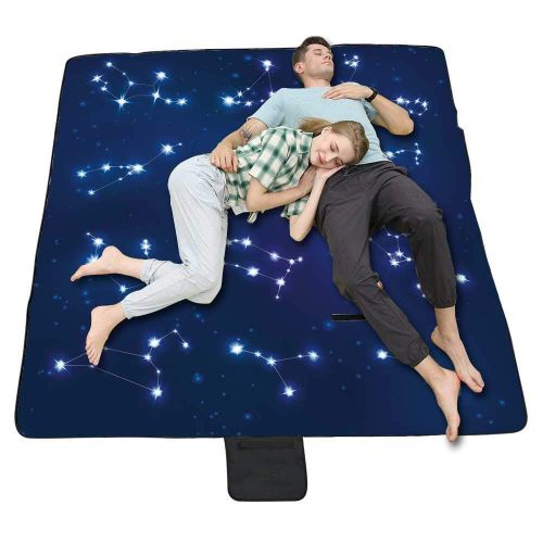  TecBillion Constellation Outdoor Picnic Blanket,Zodiac Sign Set Symbols and Names Group of Stars Cluster Esoteric Mat for Picnics Beaches Camping,50 L x 78 W