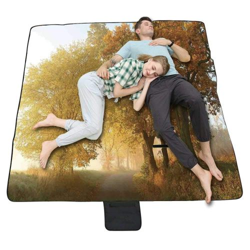  TecBillion Fall Decorations Outdoor Picnic Blanket,Rural Landscape on a Misty Fog Morning in Countryside Set Idyllic Theme Mat for Picnics Beaches Camping,58 L x 72 W