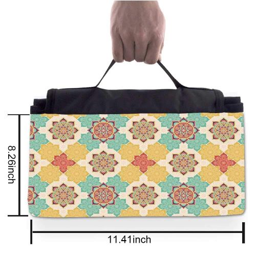  TecBillion Moroccan Stylish Picnic Blanket,Complex Colorful Set of Moroccan Tile Motifs Antique Floral Ornaments Arabesque Mat for Picnics Beaches Camping,58 L x 72 W
