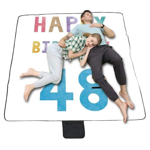  TecBillion 40th Birthday Decorations Outdoor Picnic Blanket,Party Set Up with Flags Chocolate Cake Ribbons and Confetti Rain Mat for Picnics Beaches Camping,50 L x 78 W