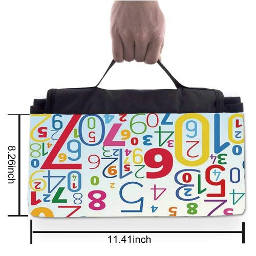  TecBillion Mathematics Classroom Decor Stylish Picnic Blanket,Rabbit and His Carrots Colorful Funny Cartoon with Numbers Set Decorative Mat for Picnics Beaches Camping,50 L x 78 W