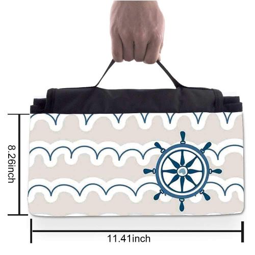  TecBillion Nautical Stylish Picnic Blanket,Sea Set with Fishes Lifebuoy Gulls Lighthouse Marine Inspired Maritime Theme Mat for Picnics Beaches Camping,50 L x 78 W