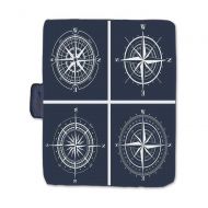 TecBillion Compass Stylish Picnic Blanket,Set of White Compasses with Navy Blue Background Navigation Sailing Themed Art Mat for Picnics Beaches Camping,58 L x 72 W