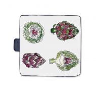 TecBillion Artichoke Outdoor Picnic Blanket,Vegetables from Various Angles Agriculture Diet Food Watercolor Set Mat for Picnics Beaches Camping,58 L x 59 W