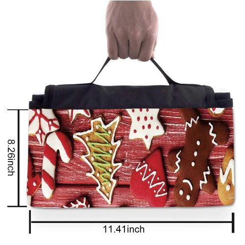  TecBillion Gingerbread Man Outdoor Picnic Blanket,Set of Graphic Gingerbread Sugar Biscuits with Colorful Dots and Bonbons Mat for Picnics Beaches Camping,58 L x 59 W