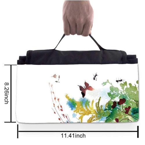  TecBillion Watercolor Outdoor Picnic Blanket,Set of Artistic Butterflies Spring Nature Wildlife Insects Vintage Decorative Mat for Picnics Beaches Camping,58 L x 59 W