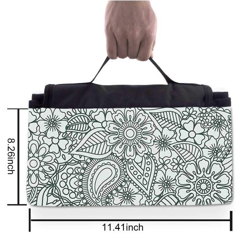  TecBillion Henna Outdoor Picnic Blanket,Set of South Asian Inspired Design Elements Floral and Geometric Style Ornamental Decorative Mat for Picnics Beaches Camping,50 L x 78 W