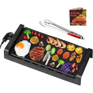 [아마존베스트]Tectake Nonstick Electric Indoor Smokeless Grill - Portable BBQ Grills with Recipes, Fast Heating, Adjustable Thermostat, Easy to Clean, 16 x 11 Tabletop Square Griddle with Oil Drip Pan