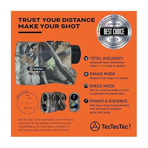  TecTecTec ProWild Hunting Rangefinder 6X Magnification, up to 540 Yards Laser Range Finder for Hunting with Range Scan, Speed Mode, CR2 Battery, and High-Precision Fast Measurements - Camo