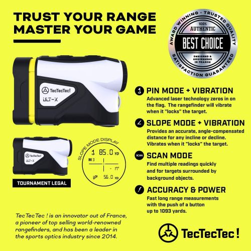  TecTecTec ULT-X Golf Rangefinder - Laser Range Finder with 1,000 Yards Range, Slope, Vibration, Easy Flagseeker and On/Off