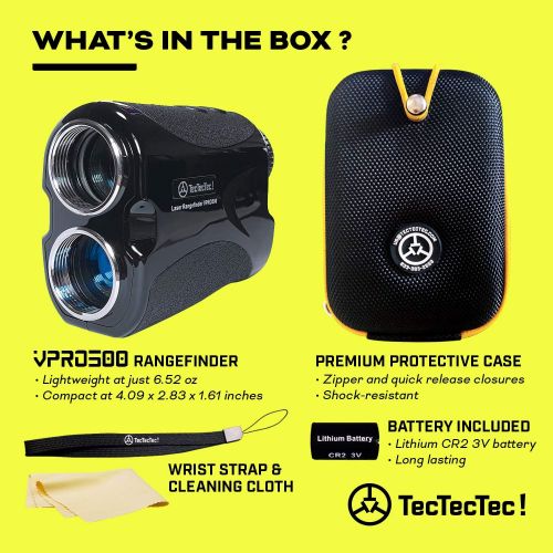  TecTecTec VPRO500 Golf Rangefinder - Laser Range Finder with Pinsensor - Laser Binoculars - with Battery