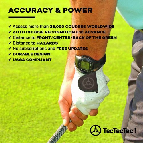 TecTecTec ULT-G Stylish, Lightweight and Multi-Functional Golf GPS Watch, Durable Wrist Band with LCD Display, Worldwide Preloaded Courses - Black