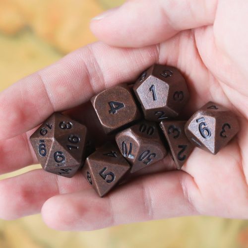  [아마존베스트]TecUnite 7 Die Metal Polyhedral Dice Set DND Role Playing Game Dice Set with Storage Bag for RPG Dungeons and Dragons D&D Math Teaching