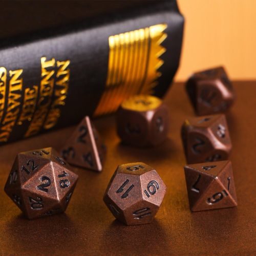  [아마존베스트]TecUnite 7 Die Metal Polyhedral Dice Set DND Role Playing Game Dice Set with Storage Bag for RPG Dungeons and Dragons D&D Math Teaching