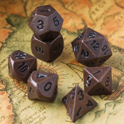  [아마존베스트]TecUnite 7 Die Metal Polyhedral Dice Set DND Role Playing Game Dice Set with Storage Bag for RPG Dungeons and Dragons D&D Math Teaching