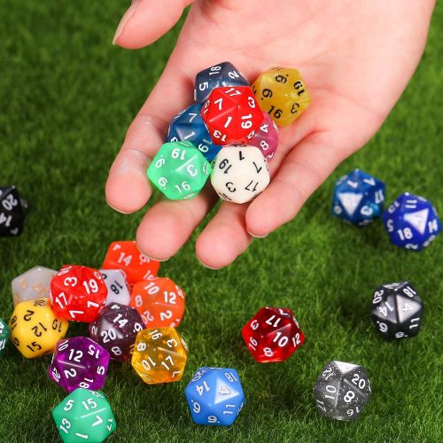  [아마존베스트]TecUnite 25 Pieces Polyhedral Dice Set with Black Pouch for DND RPG MTG and Other Table Games with Random Multi Colored Assortment (Color Set 3, D20)