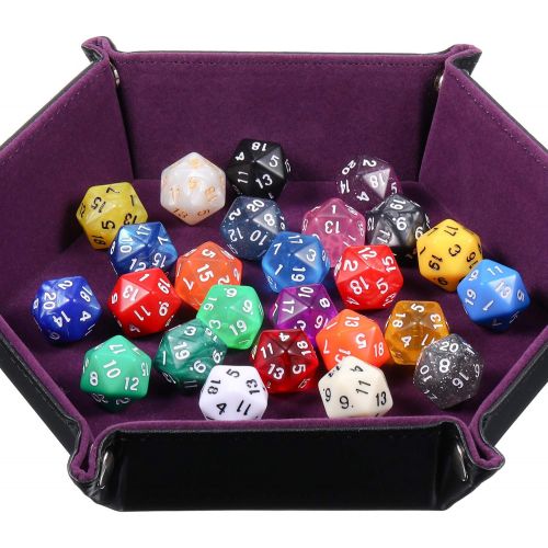  [아마존베스트]TecUnite 25 Pieces Polyhedral Dice Set with Black Pouch for DND RPG MTG and Other Table Games with Random Multi Colored Assortment (Color Set 3, D20)