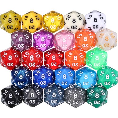  [아마존베스트]TecUnite 25 Pieces Polyhedral Dice Set with Black Pouch for DND RPG MTG and Other Table Games with Random Multi Colored Assortment (Color Set 3, D20)