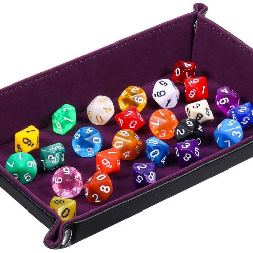  [아마존베스트]TecUnite 25 Pieces Polyhedral Dice Set with Black Pouch for DND RPG MTG and Other Table Games with Random Multi Colored Assortment (Color Set 2, D10)