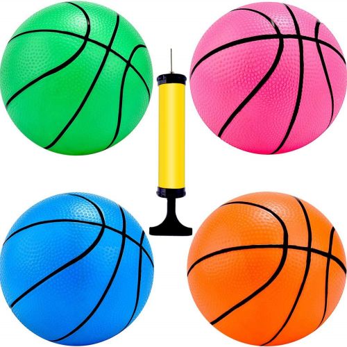  [아마존베스트]TecUnite 4 Pieces Mini Basketball Inflation Mini Ball with Pump and Basketball Needles, 4 Colors (4 Inch)