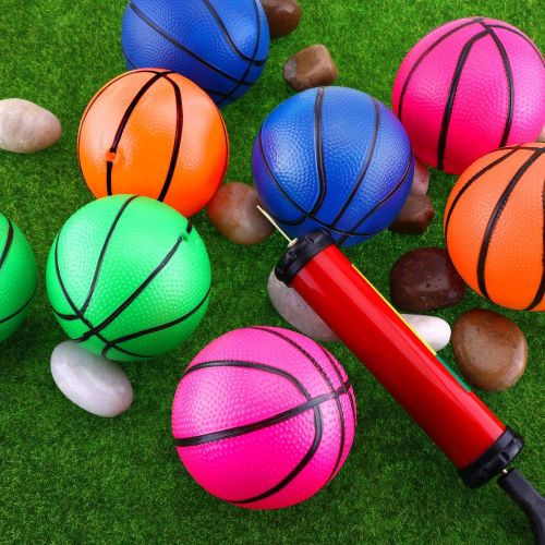  [아마존베스트]TecUnite 4 Pieces Mini Basketball Inflation Mini Ball with Pump and Basketball Needles, 4 Colors (4 Inch)