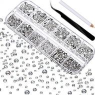 TecUnite 2000 Pieces Flat Back Gems Round Crystal Rhinestones 6 Sizes (1.5-6 mm) with Pick Up Tweezer and Rhinestones Picking Pen for Crafts Nail Face Art Clothes Shoes Bags DIY (C