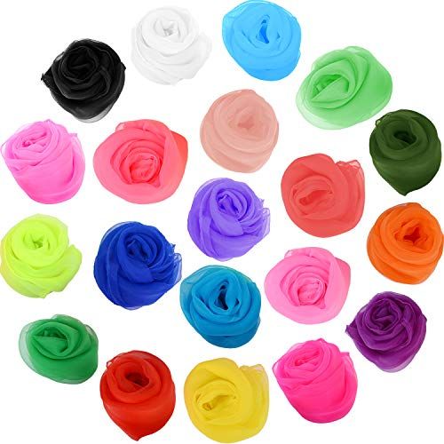  [아마존베스트]TecUnite 20 Pieces Square Dance Scarf Silk Magic Scarves and Juggling Scarves, 24 by 24 Inch (20 Colors)