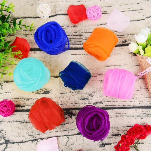  [아마존베스트]TecUnite 20 Pieces Square Dance Scarf Silk Magic Scarves and Juggling Scarves, 24 by 24 Inch (20 Colors)