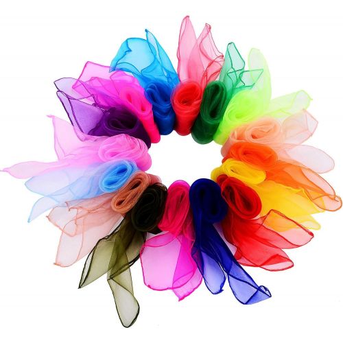  [아마존베스트]TecUnite 20 Pieces Square Dance Scarf Silk Magic Scarves and Juggling Scarves, 24 by 24 Inch (20 Colors)