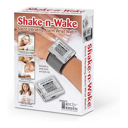  Tech Tools Vibrating Alarm Clock - Shake N Wake - Silent Alarm Wristband Watch - with Dual Alarms