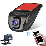 TechCode Dash Cam WiFi, 1080P Full HD Car Camera Front & Rear Dual Camera Recorder wAdjustable Lens 170 Wide Angle Lens Car DVR Built-in WiFiG-SensorWDRLoop Recording (Two Cams