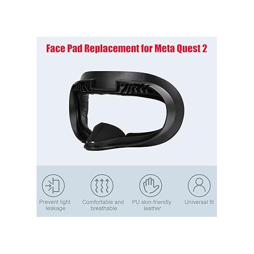  VR Facial Interface and Foam Replacement Set for Oculus Meta Quest 2 | Removable Facial Interface Frame & Foam Face Covers Replacement & Anti-Leakage Nose Pad & Lens Cover