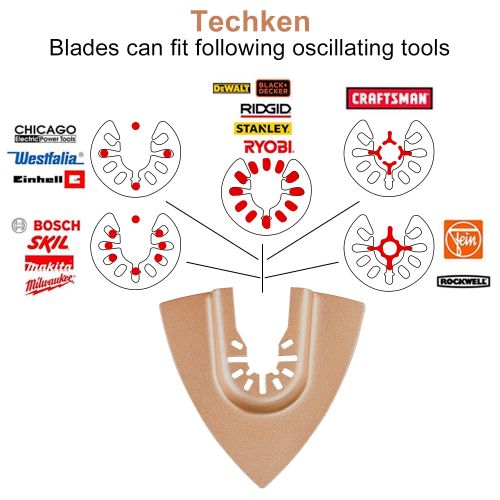 TechKen 6 Pcs Fit Carbide Saw Blade, Professional Universal Oscillating Saw Blades, Wood Multitool Blades, Quick Release Metal Oscillating Tool, Multi Tool Blades Fit Fein Multimas