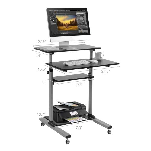  Mobile Standing Desk - TechOrbits Rolling Workstation Cart - Stand Up Media Podium Mobile Desk - Height Adjustable Presentation Computer Cart