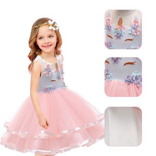  Techcity Girls Unicorn Costume Outfit Pageant Princess Party Dress