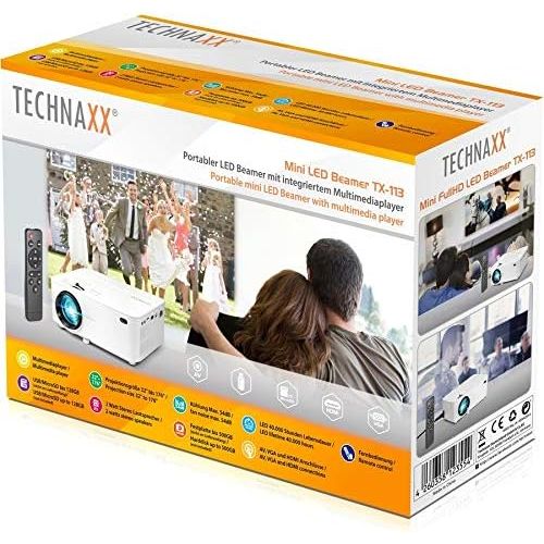  Technaxx Beamer TX-113 LCD Projector - 16:9 - White - 800 x 480 - Front - 480p - 40000 Hour Normal ModeVGA - 2,000:1-1800 lm - HDMI - USB