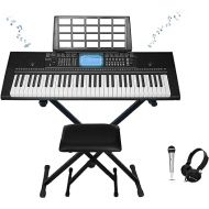 Technical Pro 61 Keys Electric Piano Learning Keyboard Bundle with Seat, Stand and Mic, 3x Learning Mode, Built In Speaker Headphone, LCD Display, LED Lights, Seat/Stand Included, USB, Wired Mic