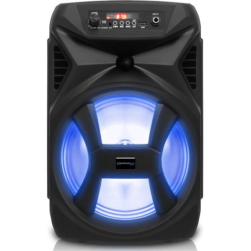  Technical Pro 500 Watts Portable 8 Inch Bluetooth Speaker with Woofer & Tweeter - Festival PA LED Speaker with Bluetooth/USB Card Inputs, & True Wireless Stereo (Black)