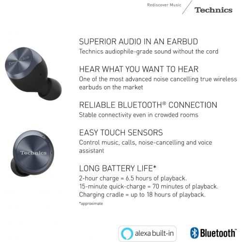  Technics True Wireless Earbuds Bluetooth Earbuds Dual Hybrid Technology, Hi-Fi Sound, Compact Design Alexa Compatible (EAH-AZ70W-K), Black (Discontinued by Manufacturer)