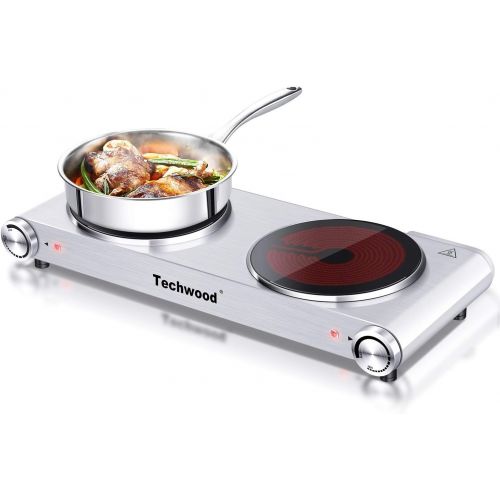  [아마존 핫딜] Techwood Hot Plate Electric Stove Countertop Burner Double Infrared Ceramic Double Cooktop 1800W (900W& 900W) with Adjustable Temperature Control Brushed Stainless Steel Easy To Cl