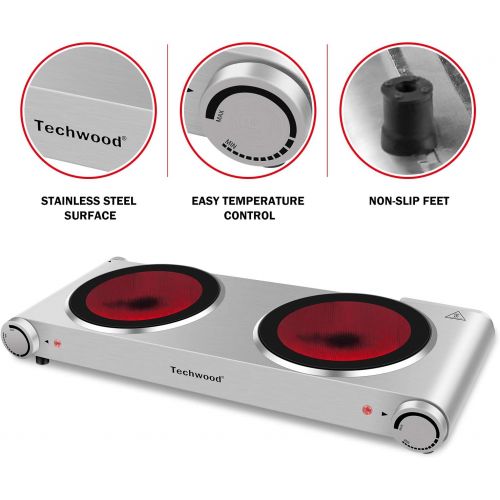  [아마존 핫딜] Techwood Hot Plate Electric Stove Countertop Burner Double Infrared Ceramic Double Cooktop 1800W (900W& 900W) with Adjustable Temperature Control Brushed Stainless Steel Easy To Cl