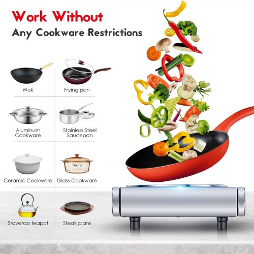  [아마존 핫딜] Techwood Hot Plate Electric Stove Countertop Burner Double Infrared Ceramic Double Cooktop 1800W (900W& 900W) with Adjustable Temperature Control Brushed Stainless Steel Easy To Cl