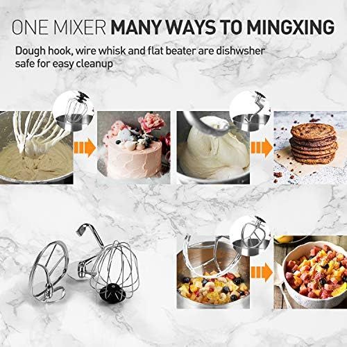  Stand Mixer Electric Mixer, Techwood 6-QT 800W high power 6-Speed Food Mixer, Tilt-Head Kitchen Electric Dough Mixer with Stainless Steel Bowl, Dough Hook, Wire Whip and Beater, Re