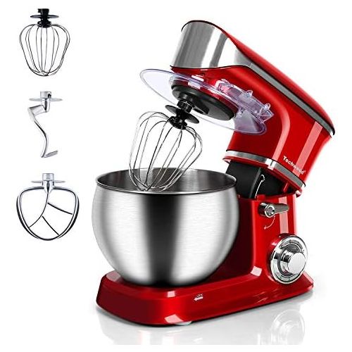  Stand Mixer Electric Mixer, Techwood 6-QT 800W high power 6-Speed Food Mixer, Tilt-Head Kitchen Electric Dough Mixer with Stainless Steel Bowl, Dough Hook, Wire Whip and Beater, Re