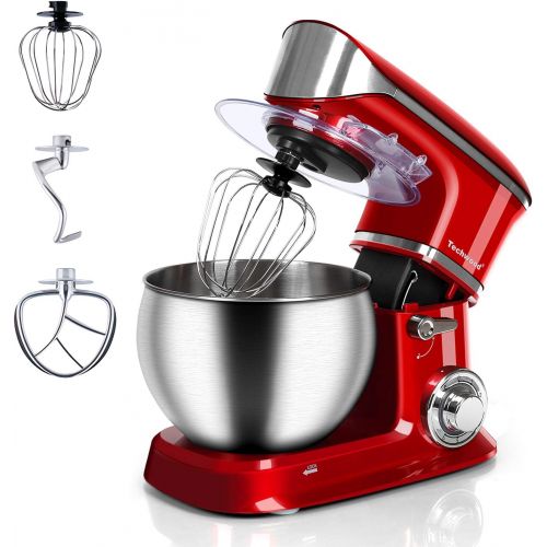  Stand Mixer Electric Mixer, Techwood 6-QT 800W high power 6-Speed Food Mixer, Tilt-Head Kitchen Electric Dough Mixer with Stainless Steel Bowl, Dough Hook, Wire Whip and Beater, Re