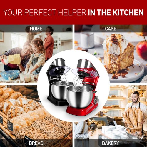  Stand Mixer Electric Mixer, Techwood 6-QT 800W high power 6-Speed Food Mixer, Tilt-Head Kitchen Electric Dough Mixer with Stainless Steel Bowl, Dough Hook, Wire Whip and Beater, Re